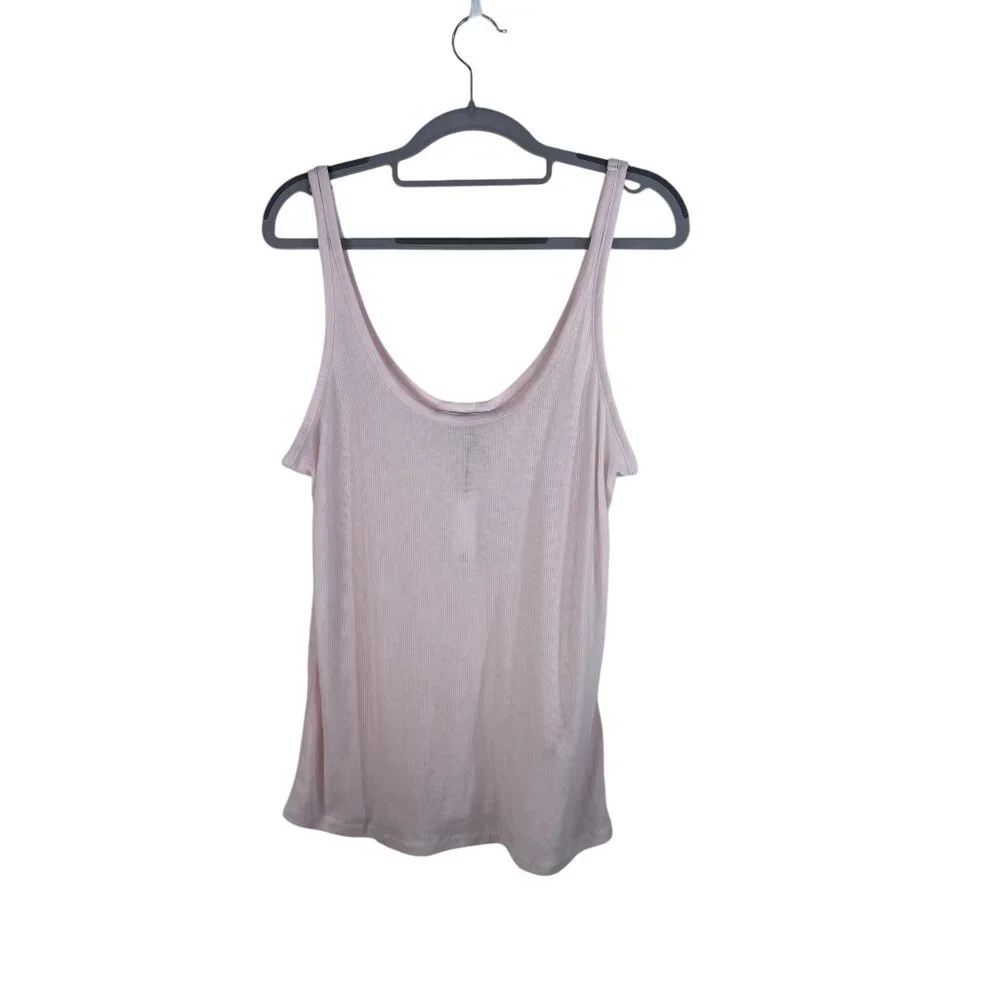 Banana Republic Womens Ribbed Tank Tops L Pink & White Cotton Blend Lightweight - Picture 3 of 8